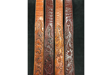 Floral Tooled Leather Belt - TwoTone Brown Leaf Pattern